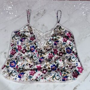 Vintage Womens Y2K Lace Trim‎ Satin Floral Babydoll Tank Small Made In USA
